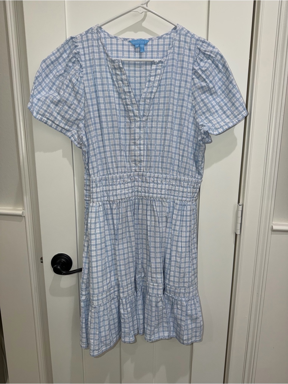 Blue Plaid Smocked Waist Women’s Dress